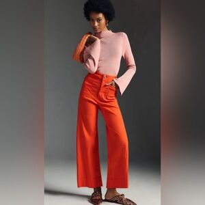 Nicole Miller Vibrant Orange Ankle Crop Wide Leg Pants